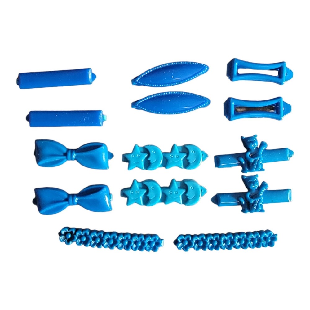 Vintage‎ Plastic Hair Clip Barrette Lot Made in USA Paired Blue Moon cat fiddle